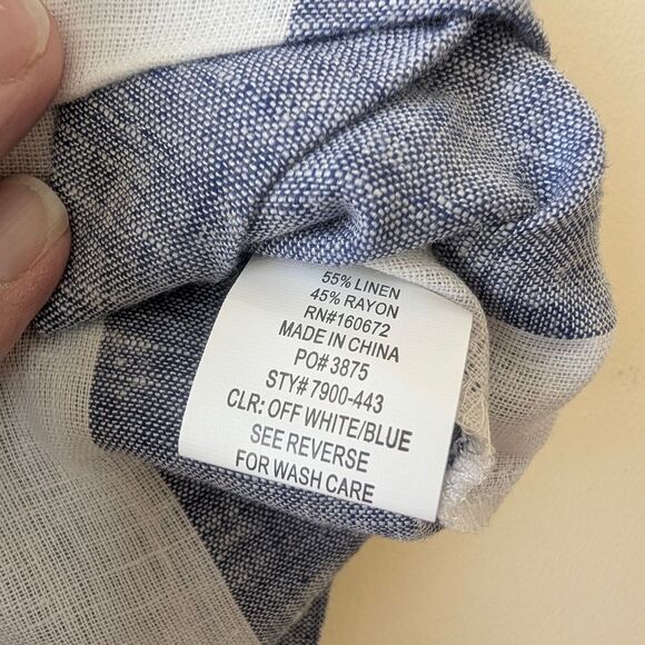 Blue Island Blue White Linen Blend Pull On Shorts Size Medium Nautical Coastal - Picture 5 of 5